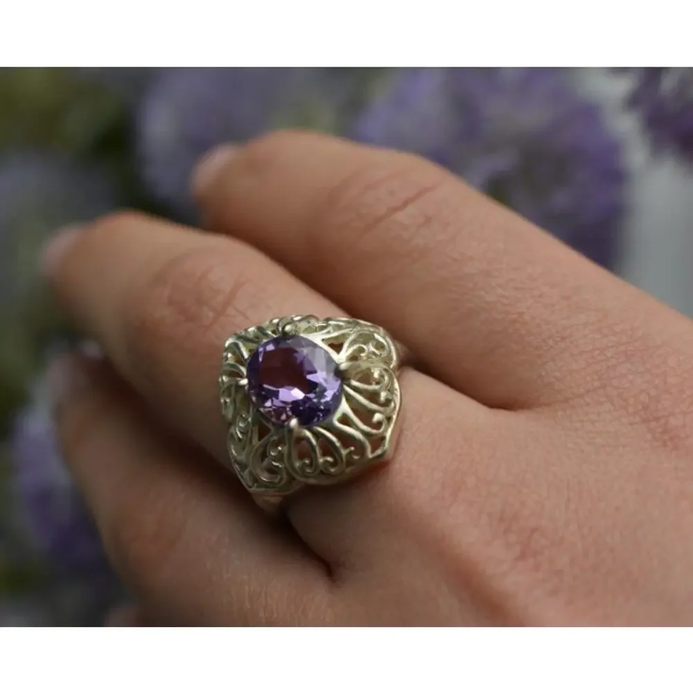 925 Sterling Silver Purple Tourmaline Ring Size 8